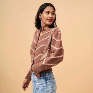 Rouje Brown and Cream Striped Wool-Blend Cardigan